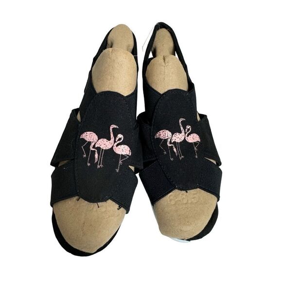 Coral Bay WOMEN’S SIZE 6 Canvas Open Toe Sandals with Embroidered Flamingos - Picture 1 of 6